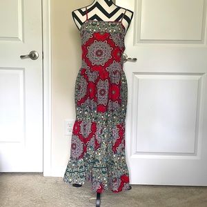 Paisley midi strapless dress